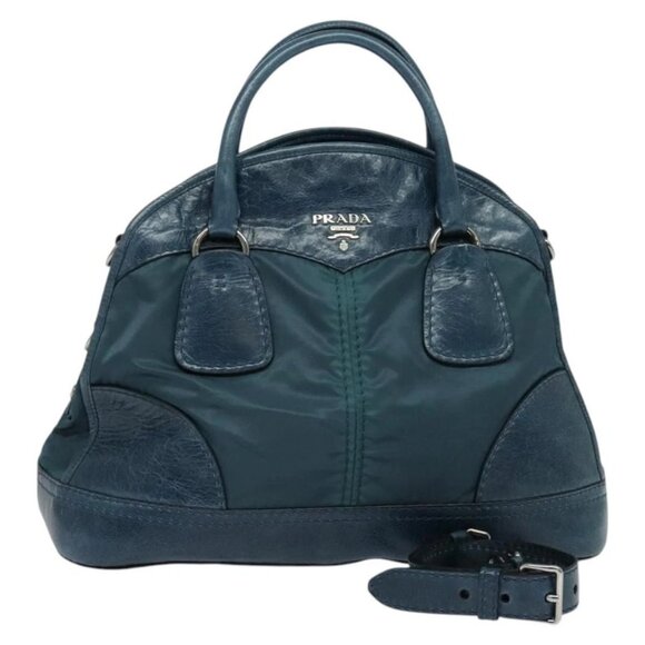 PRADA Hand Bag Nylon Leather Blue Silver Auth BA3485V - Picture 1 of 16
